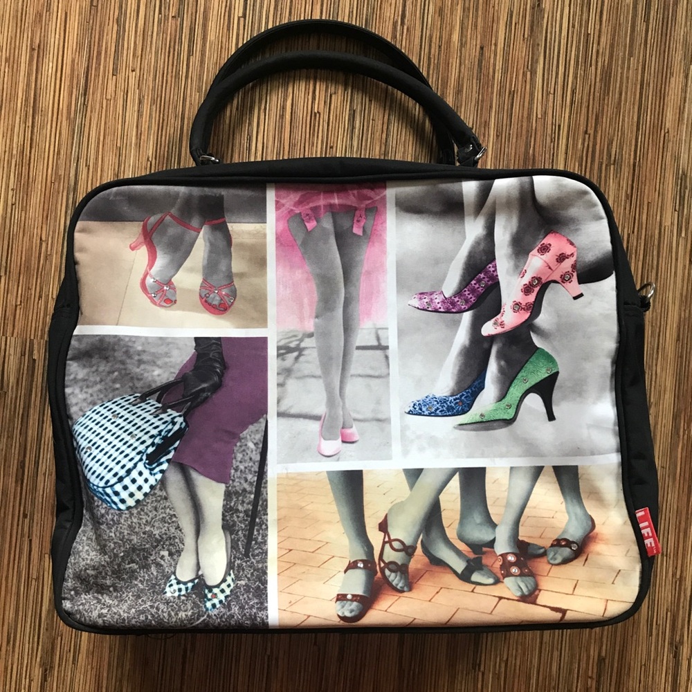 LIFE Colorful Jeweled Shoe Patterned Black Bag